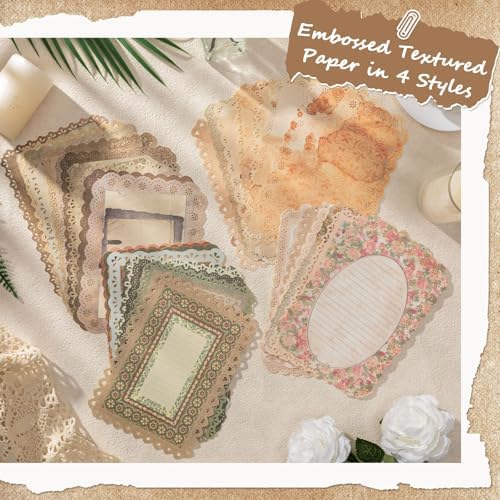 40 Sheets Lace Edged Vintage Scrapbook Paper Textured Journaling Supplies | Scrap Booking Kit Decorative Paper for Junk Journals Letter Writing Collage Art Cards Making, 4.9x6.9 Inch