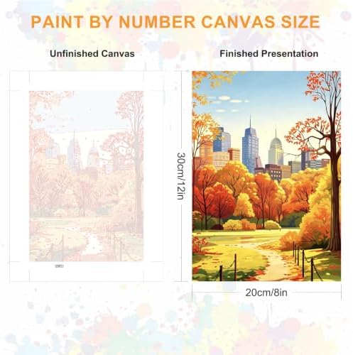 SENQAO Park Paint by Numbers Kit for Adults Beginner, Fall City Park Adult Paint by Number Kits on Canvas, DIY Acrylic Oil Easy Painting by Numbers for Home Wall Decor 8X12 inch