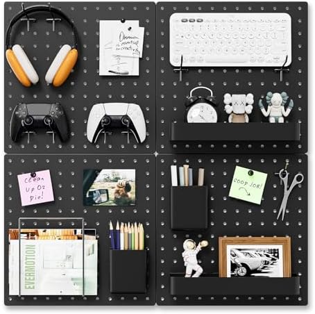 FZK Modular Plastic Pegboard Wall Organizer Kit, Black, 12x12, 4 Panels