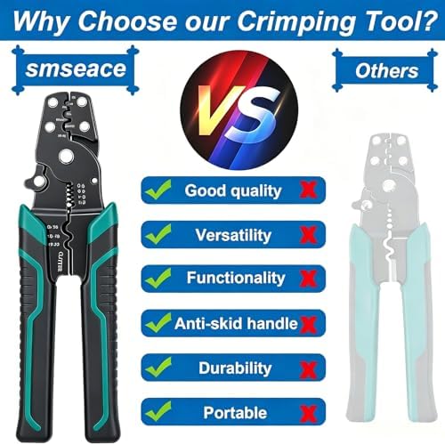 smseace Wire Crimping tool Wire crimper,stripper and cutter for insulated/Bare/Heat Shrink connectors(22-10 AWG) Multifunctional stripping crimping pliers (No connector included)