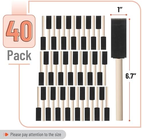 Bates Foam Paint Brushes, 1", 40 Pack - Sponge Brushes for Painting, Staining, and Mod Podge