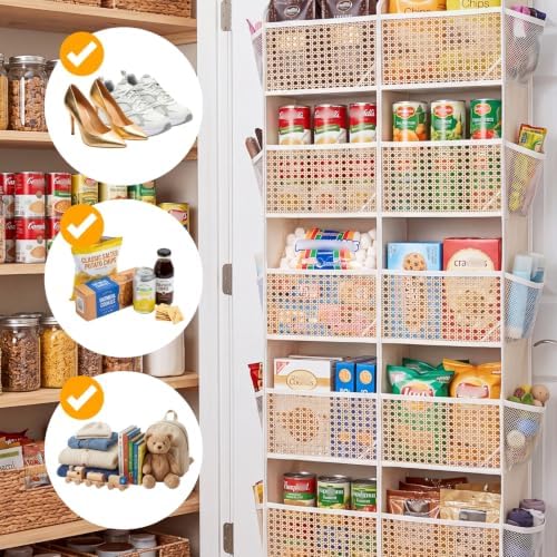Over The Door Organizer 5 Tiers, Extra Large Behind Door Storage of 10 Compartments, 80 lbs Weight Capacity Hanging Storage Organizer with Clear Window Kids Toys, Shoes,Diapers, Braided Style