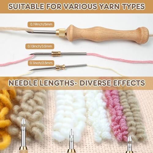 Cheloment 2 Sets of Punch Needle Kit with Storage Box,Adjustable Punch Needle Tool with 5 Different Metal Needles,Embroidery Punch Needle Set Adults Beginner for DIY Craft,Perfect for Gifts（Pink）