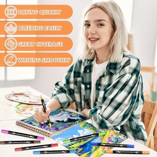 TANMIT 80 Colors Dual Tip Acrylic Paint Markers, Paint Pens Set with Brush Tip and Fine Tip For Fabric, Rock, Wood, Glass, Eggs, Scrapbook, DIY Crafts Making Art Supplies - Teacher Appreciation Gift