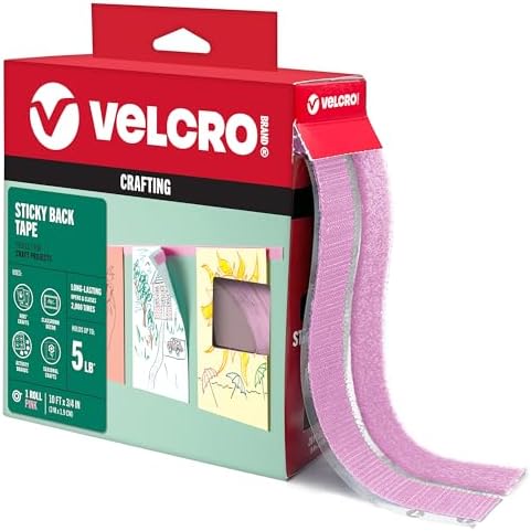 VELCRO Brand Colors | Pink Sticky Back Tape | 10ft Roll with Adhesive, Cut Strips to Length | Mount Classroom Décor, Create Seasonal Craft Projects | Organize Home or Office