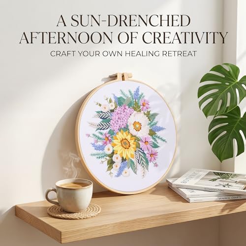 Harimau Adult Beginner Embroidery Starter Kit, Complete Set with 4 Patterns, 2 Hoops, Needles, Scissors, Instruction Guide & Stitching Video Tutorials