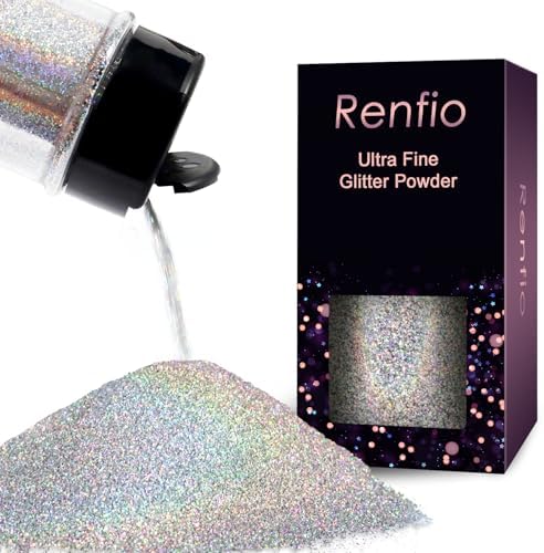 Renfio Holographic Ultra Fine Metallic Resin Glitter | 2.11 Oz (60g) PET Crafts Sequins 1/128" 0.008" 0.2mm Epoxy Chips Flakes Rainbow Glitter for Tumblers Slime - Laser Silver
