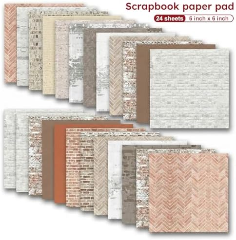 24 Sheets Retro Double Sided Scrapbook Paper, 6x6 Inch Brick Wall Textured Patterned Decorative Materials for Origami Cardstock Collage Junk Journal DIY Craft Wrapping Folded Photo Album