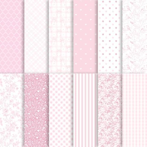 24 Sheets Pink Floral Bird Bow Scrapbook Paper, Preppy Floral Ribbon Bow Birds Decorative Craft Paper Folded Flat for Girly Birthday Baby Shower Card Making Photo Album Decor, 12'' x 12'' (A)