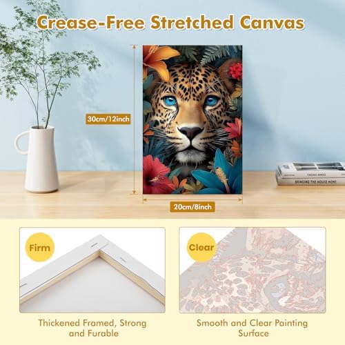 Bowetile Framed Paint by Numbers Cheetah Kit for Adults, Adults' Paint-by-Number Kits on Canvas, Painting by Numbers Flowers, Acrylic Number Painting Gifts for Home Wall Decor, 8x12in