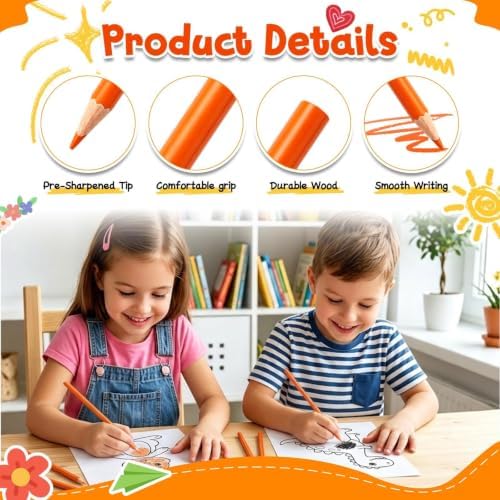 12 PCS Orange Colored Pencils, Pre-sharpened Professional Wooden Art Pencils Set for Artists Painting | Premium Drawing Sketching Supplies
