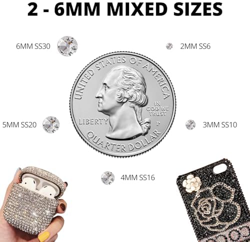 6500Pcs Dark Pink Rhinestones for Bedazzling, Bedazzler Kit with Flatback Craft Rhinestones Bulk and B7000 Glue, 2,3,4,5,6mm Resin Flat Back Crystals for Craftings, Clothes, Nails