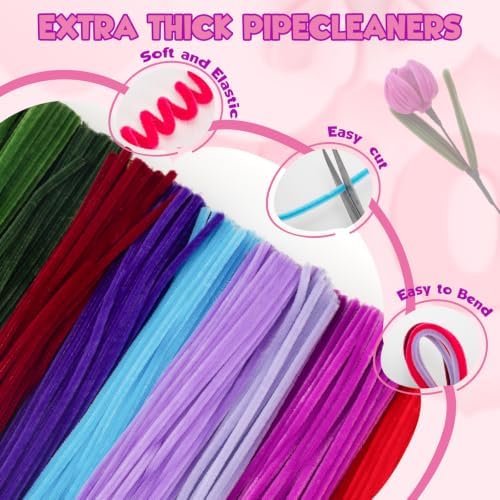 Pipe Cleaner Flower Kit 1280 PCS Pipe Cleaners Bulk 16 Color Chenille Stems