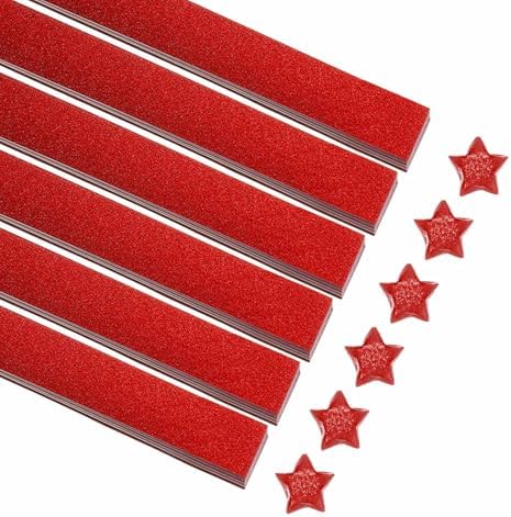 MECCANIXITY 200 Sheets Origami Paper Glitter Stars Papers Pure Red Fold Paper for Beginner Arts Crafts Projects,0.4 x 8.7 Inch