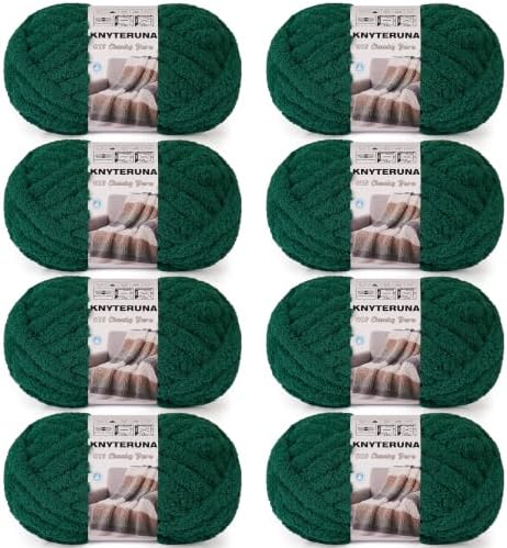 Chunky Yarn for Hand Knitting, #10 Chunky Blanket Chenille Yarn, Large Bulky Thick Jumbo Yarn, Super Chunky Knit Yarn for Crocheting, 8 Skein (8 oz 22 yds Each Skein), Forest Green