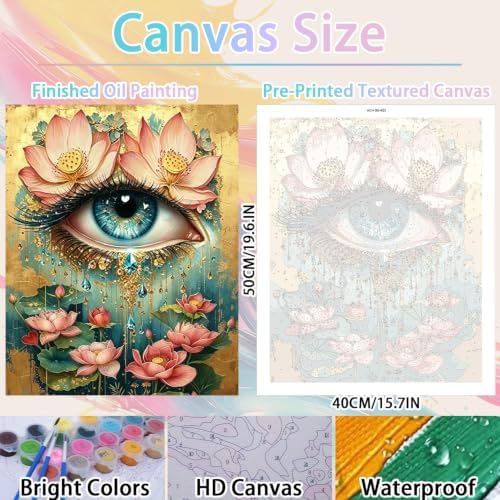 WULINHUAFA Eye Paint by Numbers Adults Beginner 16x20 Inch | Adult Paint by Number Kits Eye and Lotus, DIY Acrylic Oil Easy Painting by Numbers for Gifts Home Wall Decor Without Frame