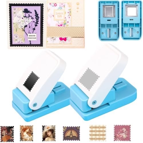CYFUN DESIGN 2 Pcs Stamp Puncher, 1X1 inch Suqare Stamp Hole Punch & 1X0.8 inch Rectangular Postage Stamp Shaped Paper Punch, Lever Craft Cutter Hole Puncher, Paper Punches for Crafting Card Making