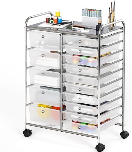 Simple Houseware 15 Drawers Rolling Utility Cart Art Craft Storage, Chrome