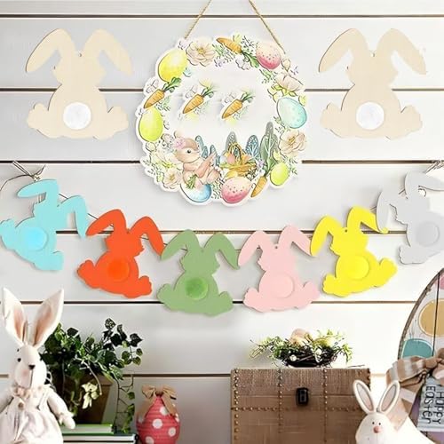 Wooden Bunny, 10pcs Wooden Easter Decorations 3.5x3.4 in Used for Painting and Decoration DIY Technology, Hanging skrnrhrery