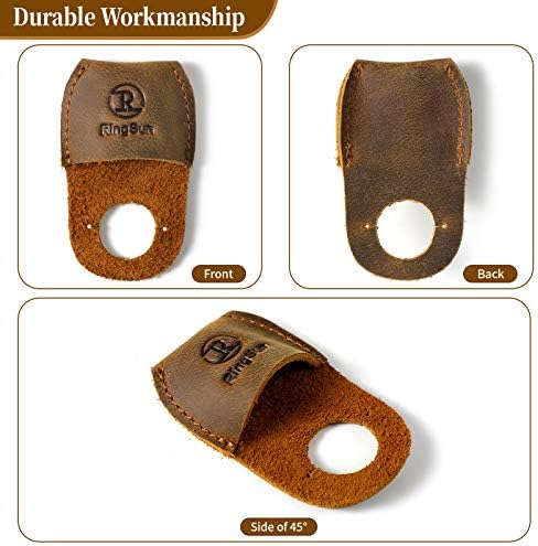 Ringsun Thumb Guard Wood Carving Tools, Leather Finger Protector, Handmade Carpenter Working Carving Kit Accessories Brown RS40