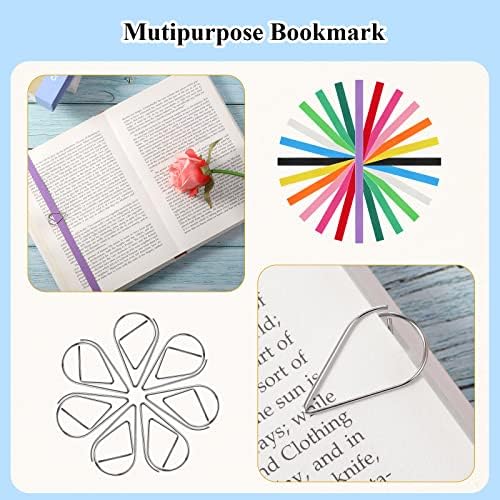 Taobary 42 Pcs Elastic Bookmarks Set with Paper Clips, Bright Color