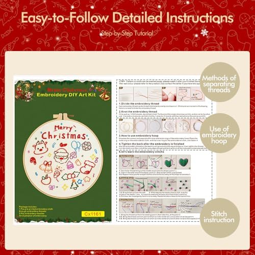 wtisan Christmas Embroidery Kit, Cross Stitch Kits for Beginners, Needlepoint with All Tools & Instructions, Stamped Hand Embroidery Starter Kit for Holiday Crafts & Xmas Home Decor, W13
