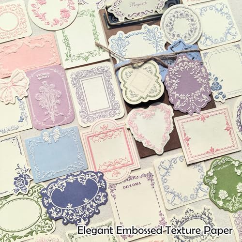 120 Pcs Embossed Scrapbooking Paper & Journaling Supplies, 160gsm Textured Scrapbook paper with Grass Fibers, Vintage Scrapbook Label Tags Set for Junk Journal Supplies, Card Making & DIY - 4 Boxes