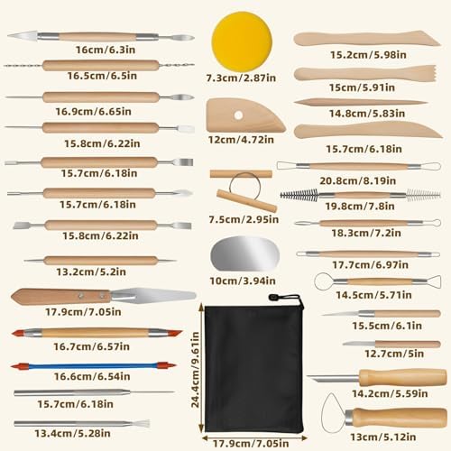 31 Pcs Clay Tools, Pottery Tools for Polymer Clay Air Dry Clay Sculpting Tools Kit for Carving, Stippling, Molding, Shaping Clay Crafts, Pottery Kit with Bag for Beginners Expert Artists DIY Hobbyists