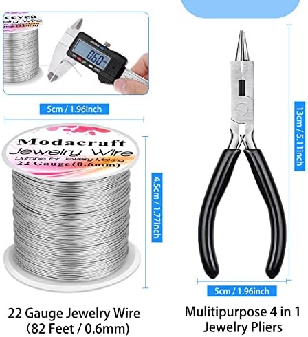 Modacraft 22 Gauge Silver Wire for Jewelry Making with Jewelry Pliers, Craft Wire Beading Wire Tarnish Resistant Copper Wire