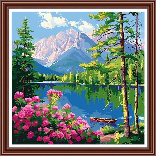 Dimensean Counted Cross Stitch Kit for Beginners, 11CT Unprinted Cross-Stitch Kit Easy Patterns Needlepoint Kit Cross Stitching Embroidery Kit Supplies-Landscape of Mountains and Rivers 18x18 inch