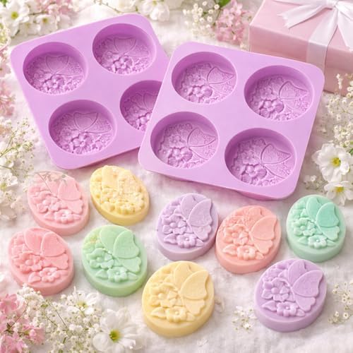 2Pack Flower Soap Molds Butterfly Silicone Mold Flower Butterfly Handmade Soap Mould Flowers Silicone Molds Candle Mold for Wax Soap Candle Lotion Bath Bombs Resin Ice Cube Cake Chocolate Candy Pastry