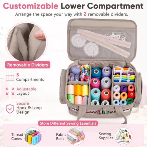 AMOIGEE Puffy Double-Layer Sewing Storage Bag with 2 Clear Organizer Boxes