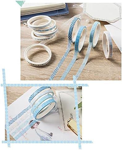 Vintage Pattern 5mm Wide Skinny Washi Tapes Set, 10 Rolls Blue Japanese Masking Decorative Tapes for Bullet Journal Planners DIY Decor Crafts Arts Scrapbooking Adhesive