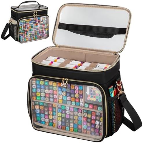 Large Double-Layer Marker Organizer Case for 200-300 Markers, Black