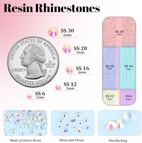 Resin Rhinestones for Crafting with 3Pcs 10ml B7000 Jewelry Glue, 1 Box Transparent AB Flatback Gems Crystals Diamond for Bedazzling Crafts DIY Nail Art Makeup, Gems for Clothing Tumblers Shoes