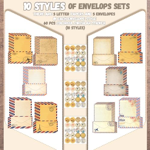 TaoBary 160 Pcs Vintage Travel Stationery Paper and Envelopes Set
