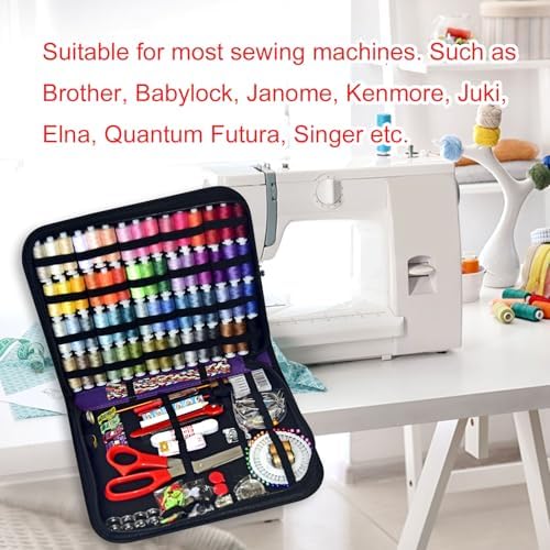 Sewing Kit with Case Portable Sewing Supplies for Home Traveler, Adults, Beginner, Emergency, Contains 60 Sewing Thread, Scissors, Needles, Measure etc（Dark Violet，XL)