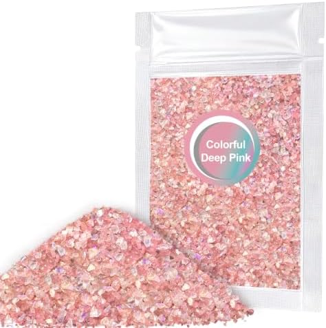 Matio 1.8oz/ 50g Iridescent Crushed Glass,Colorful Deep Pink
