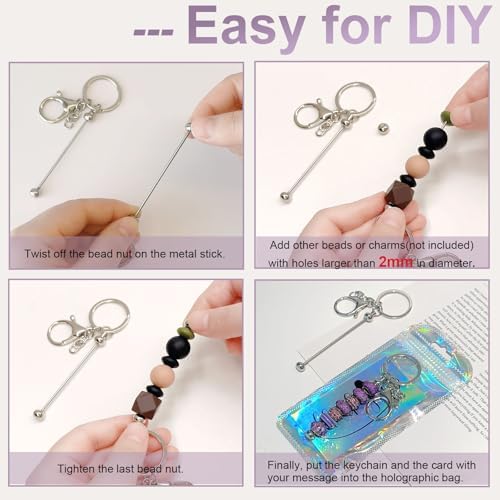 42/84/126 Pcs Beadable Keychain Bars Bulk Blank DIY Beaded Keychain Making Supplies with Bag Thank You Card