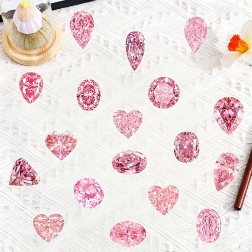 50 Pcs Pink Diamond Stickers Waterproof Aesthetic for Scrapbooking