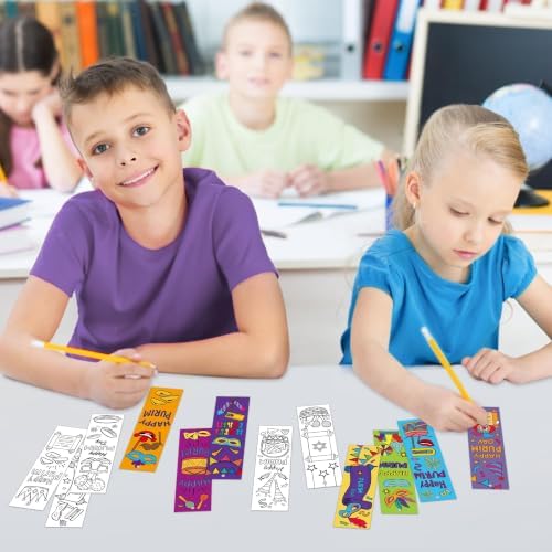 72Pcs Purim Color Your Own Bookmarks, Coloring Blank Bookmarks for Kids