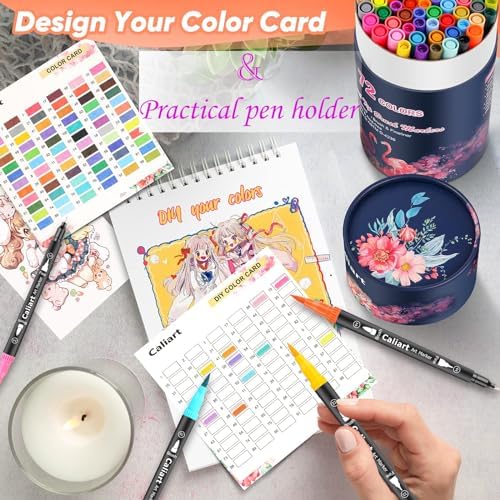Caliart 72 Colors Double Tip Brush Pen Art Markers for Adult Coloring Books | Artist Fine & Brush Coloring Markers for Journaling Calligraphy Drawing Gifts Trendy Stuff Teacher Office Art Supplies