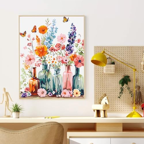 CRZMODE Flowers Paint by Numbers Kit for Adults, Vase Paint by Numbers for Adults, Acrylic Painting Crafts for Home Decor Gift (16x20inch)