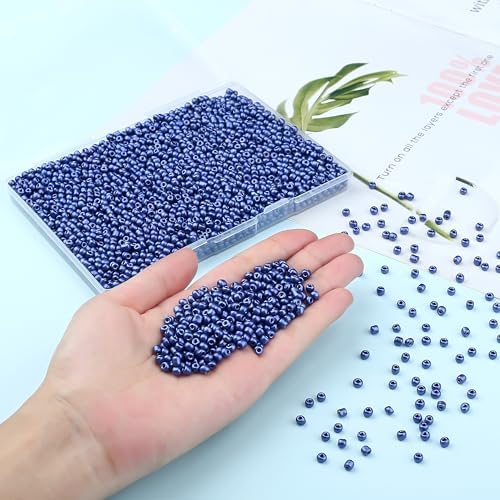 ZHIYUXI 3000Pcs 4mm Dark Blue Glass Seed Beads for Jewelry Making