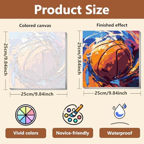 Reivworl Framed Basketball Paint by Numbers Kit for Adults Beginner 10×10 inch