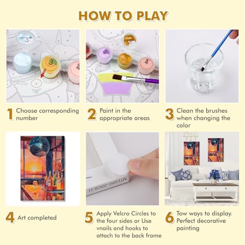 Bowetile Framed Paint by Numbers Vintage Cocktail Kit for Adults, Adults' Paint-by-Number Kits on Canvas, Painting by Numbers Bar, Acrylic Number Painting for Home Wall Decor, 8x12in