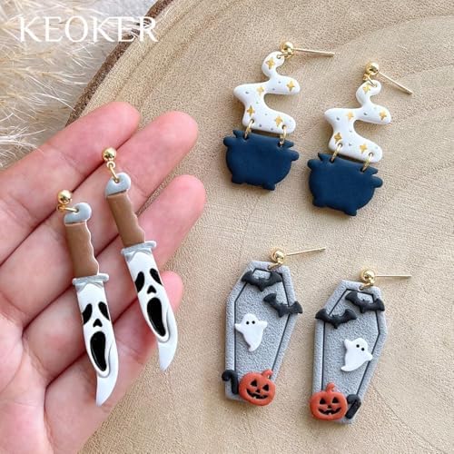 Keoker Halloween Polymer Clay Cutters, Polymer Clay Cutters Halloween, 30 Shapes Halloween Clay Cutters for Earrings, Pumpkin Clay Cutters for Polymer Clay Jewelry, Mini Clay Cutters