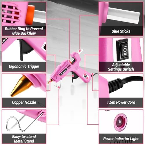Hot Glue Gun Full Size: DEKOPRO 60/100Watt Dual Temp Hot Glue Gun Kit with 25 Glue Sticks, Organize Storage Case, Heavy Duty Heat Glue Gun Tool Set for Home Repair, Art & Crafts, DIY Pink