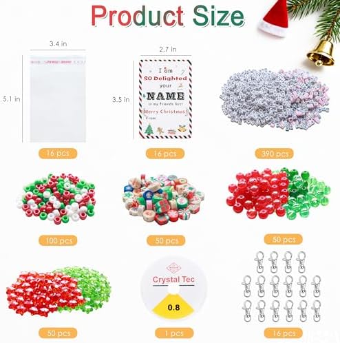Tuhangcc 823 Pcs DIY Keychain Making Kit，Adjustable Letter Alphabet Beads Strings,Keychain Christmas Colors Pony Beads, 16 Charm Cards with Lobster Clasps & Strings for Christmas Favors