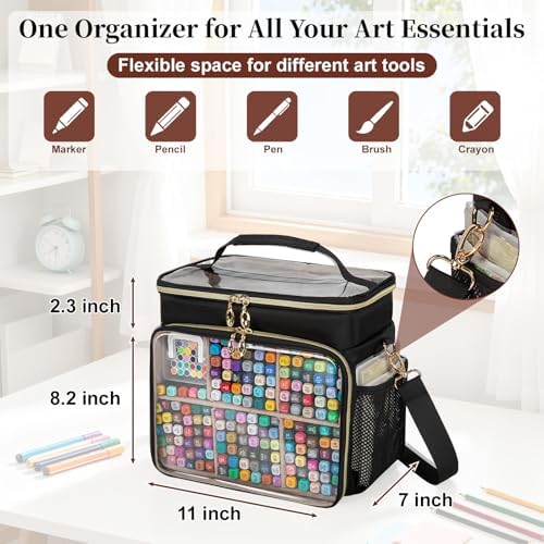 Large Double-Layer Marker Organizer Case for 200-300 Markers, Black
